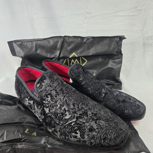 La Milano Broderick Black Velvet Slip On Men's Dress Loafers Size 12 W/ Duster - Picture 12 of 12